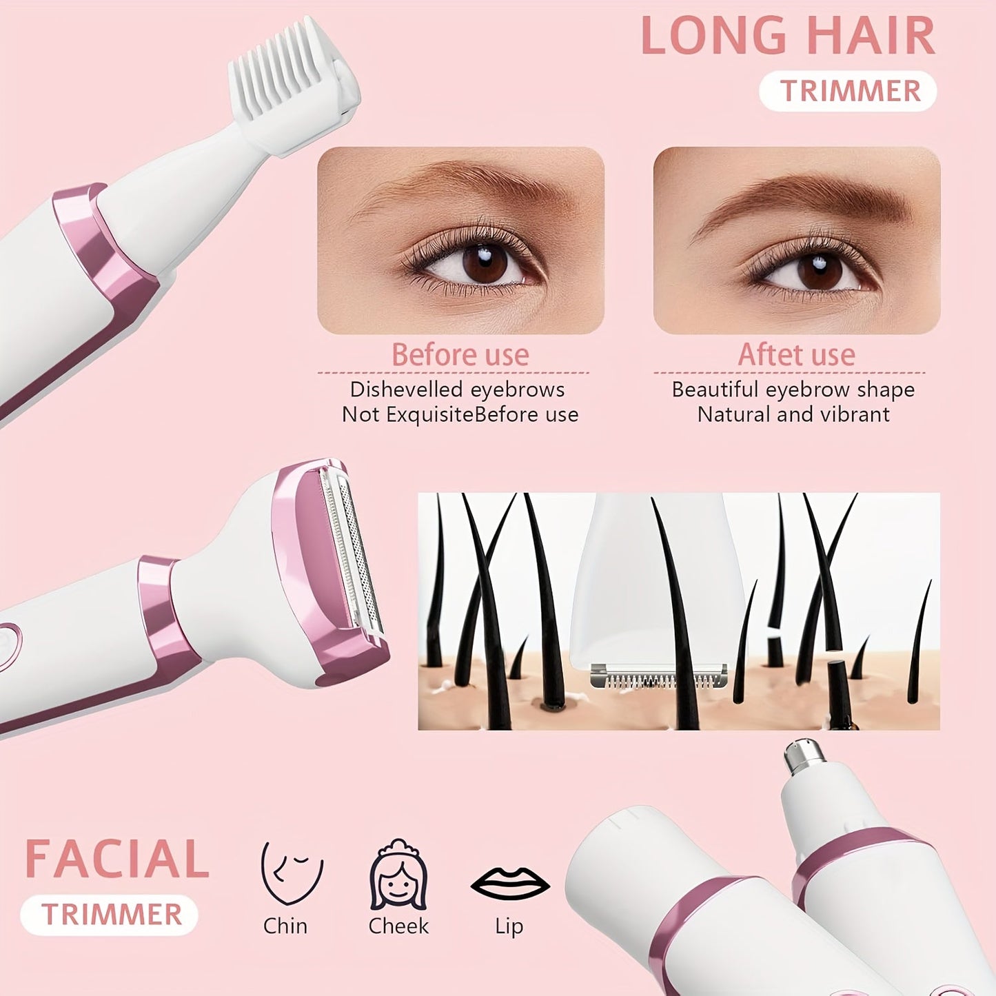 4-in-1 Women's Electric Hair Remover - USB Rechargeable Trimmer Set JUST FIT IN