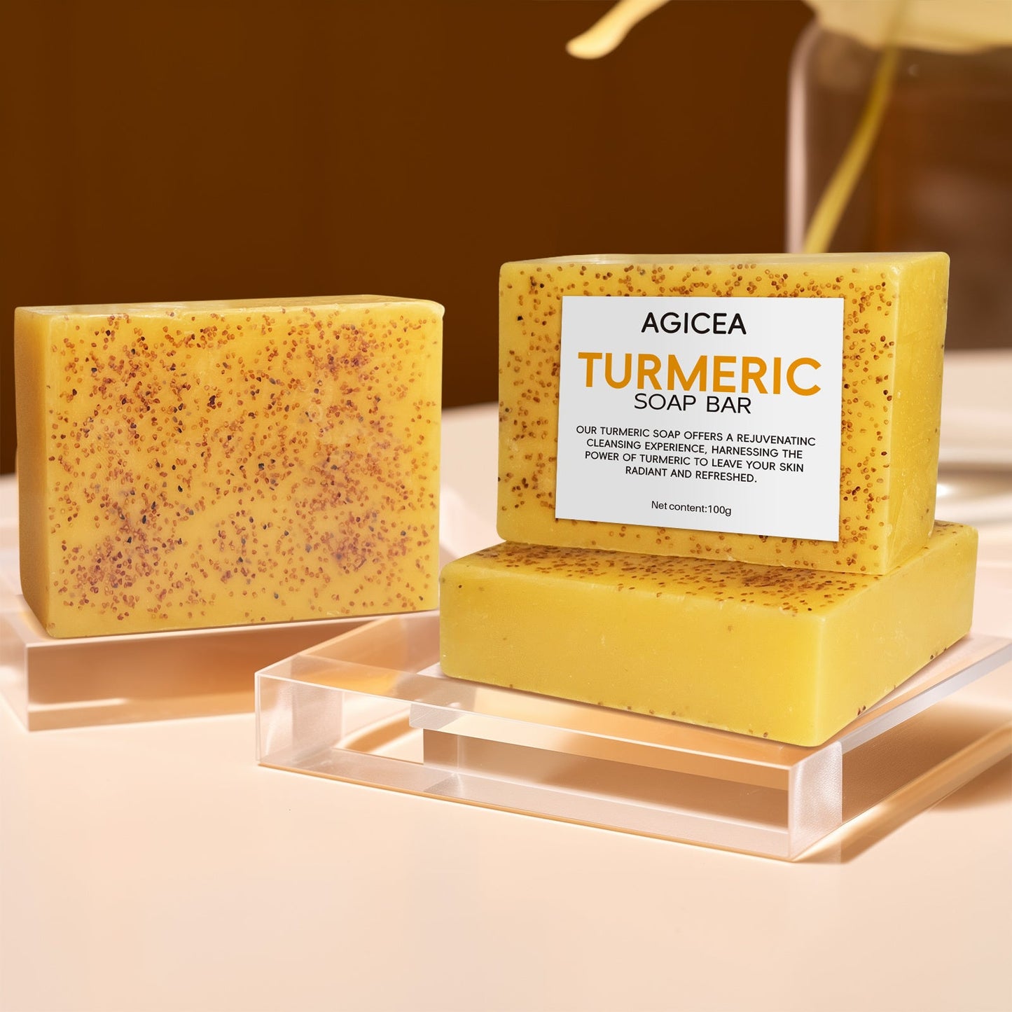 Turmeric & Kojic Acid Brightening Soap Bar Set - Natural Dark Spot Reducer & Acne Care (4 Bars + Soap Saver Bags) JUST FIT IN