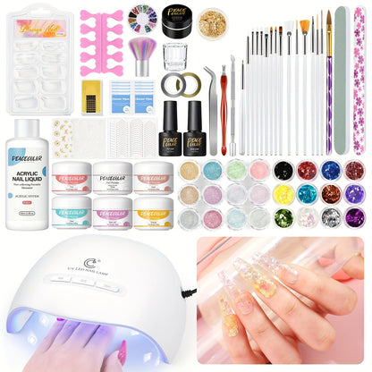 Peacecolor Complete DIY Acrylic Nail Kit - UV Lamp, 100+ Tips, Gel Polish & Art Stickers JUST FIT IN