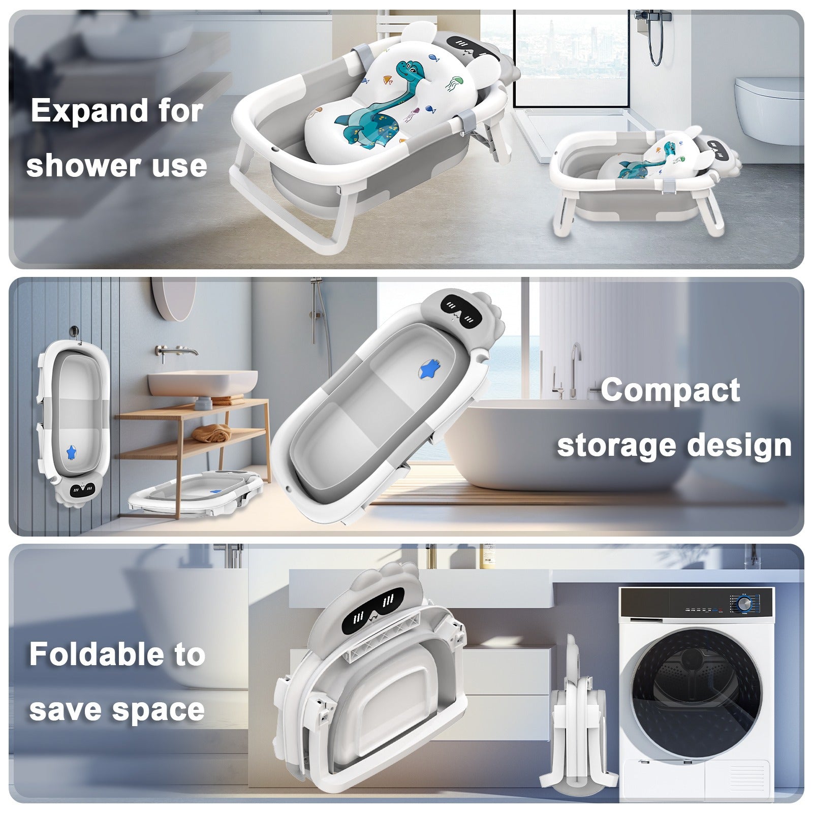 Foldable Baby Bath Tub - Portable with Non-Slip Cushion (0-24 Months) JUST FIT IN