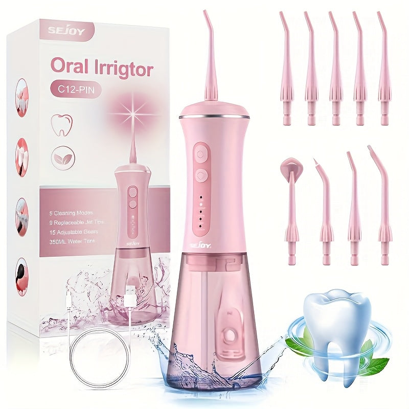 Sejoy Professional Dental Water Flosser - 5 Modes, 9 Tips, 350ml Tank & 30-Day Battery JUST FIT IN