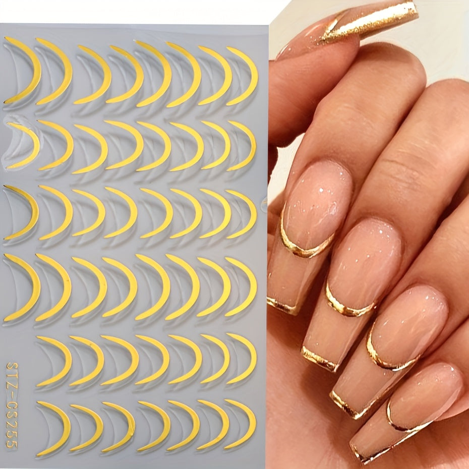 3D French Tip Nail Stickers - Self-Adhesive Metallic Nail Art Decals | JUST FIT IN JUST FIT IN