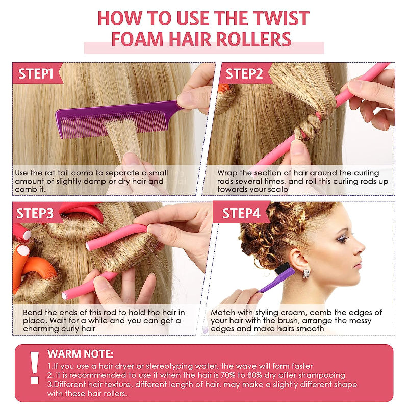 42pcs Flexible Curling Rods - No Heat Foam Hair Rollers for All Hair Types JUST FIT IN