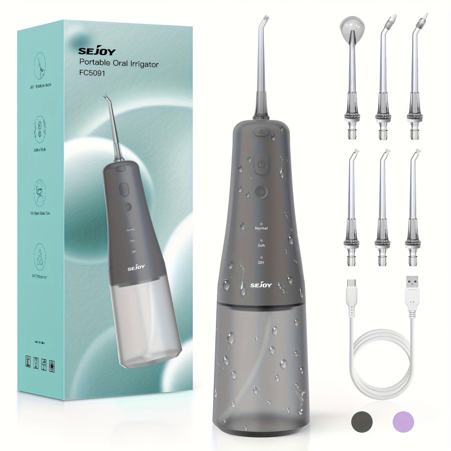 Sejoy Professional Dental Water Flosser - 5 Modes, 9 Tips, 350ml Tank & 30-Day Battery JUST FIT IN