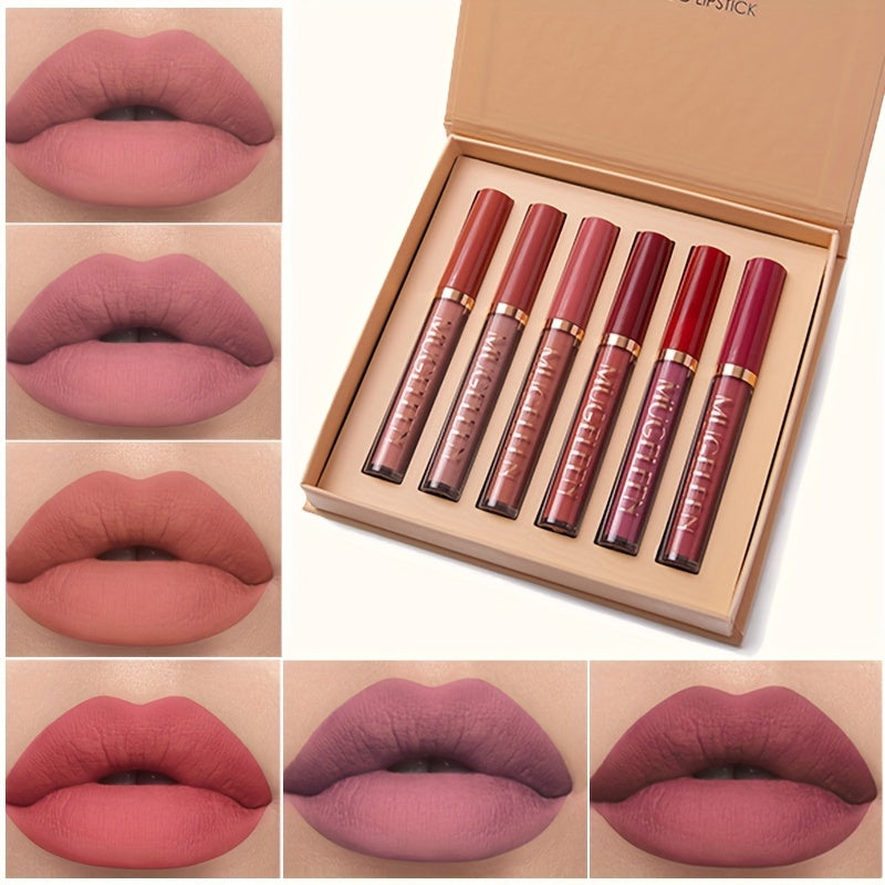 6-Pack Velvet Matte Liquid Lipstick Set - Non-Stick Lip Glaze JUST FIT IN