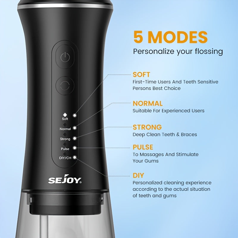 Sejoy Professional Dental Water Flosser - 5 Modes, 9 Tips, 350ml Tank & 30-Day Battery JUST FIT IN