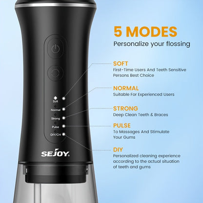 Sejoy Professional Dental Water Flosser - 5 Modes, 9 Tips, 350ml Tank & 30-Day Battery JUST FIT IN
