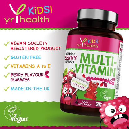 YrHealth Kids Multivitamin Gummies - 60 Vegan Berry Chewables for Ages 4-12 (2 Month Supply) JUST FIT IN