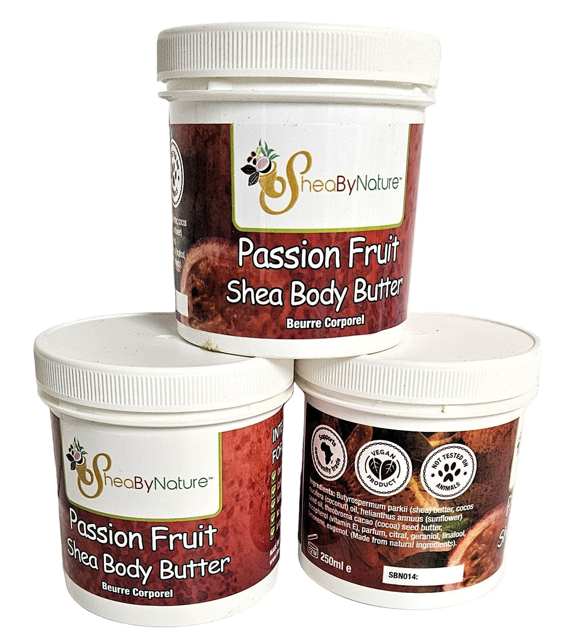 3 Pots of Sheabynature Passion Fruit Body butter Shea body butter - Intesive moisturiser for very dry skin.250g bigger tub SheaByNature