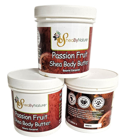 3 Pots of Sheabynature Passion Fruit Body butter Shea body butter - Intesive moisturiser for very dry skin.250g bigger tub SheaByNature