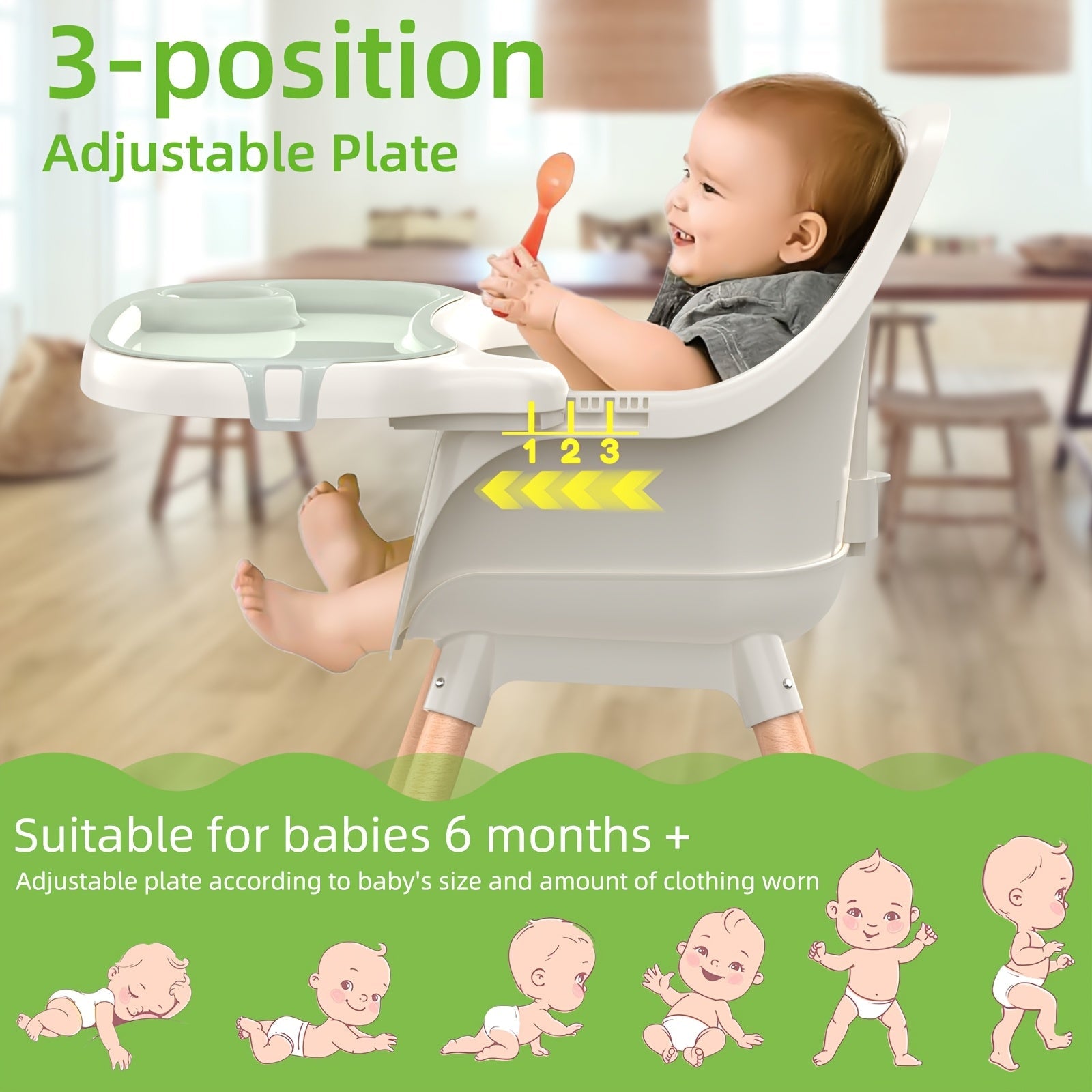Modern Portable Baby High Chair - Adjustable Height with Double Tray JUST FIT IN