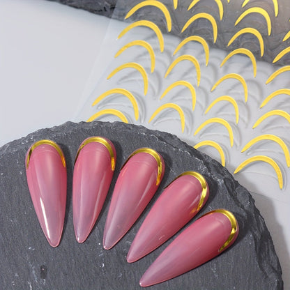 3D French Tip Nail Stickers - Self-Adhesive Metallic Nail Art Decals | JUST FIT IN JUST FIT IN