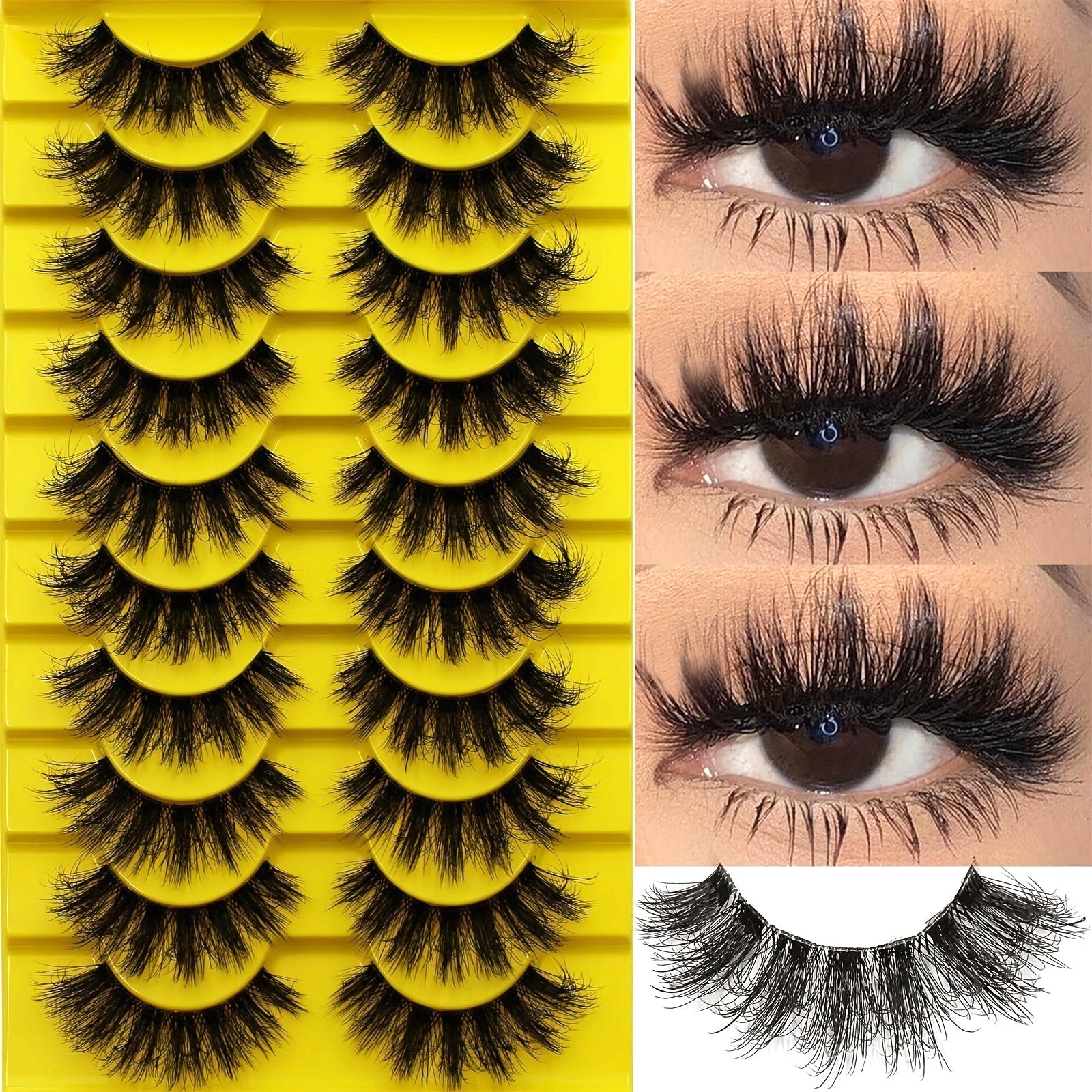 3D Russian Strip False Eyelashes - 10 Pairs Fluffy Dramatic Lashes JUST FIT IN