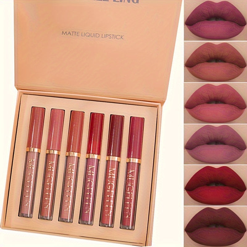 6-Pack Velvet Matte Liquid Lipstick Set - Non-Stick Lip Glaze JUST FIT IN