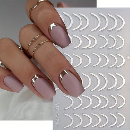3D French Tip Nail Stickers - Self-Adhesive Metallic Nail Art Decals | JUST FIT IN JUST FIT IN