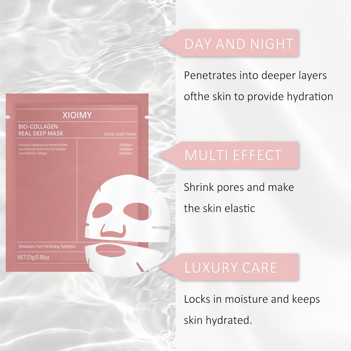1pc/2pcs/3pcs Collagen Brightening Facial Mask; Deep Moisturizing, Hydrating, Firming Facial Light Beige, Keeping Light Beige Moist And Smooth, Gentle And Non Irritating, Containing Collagen And Hyaluronic Acid JUST FIT IN