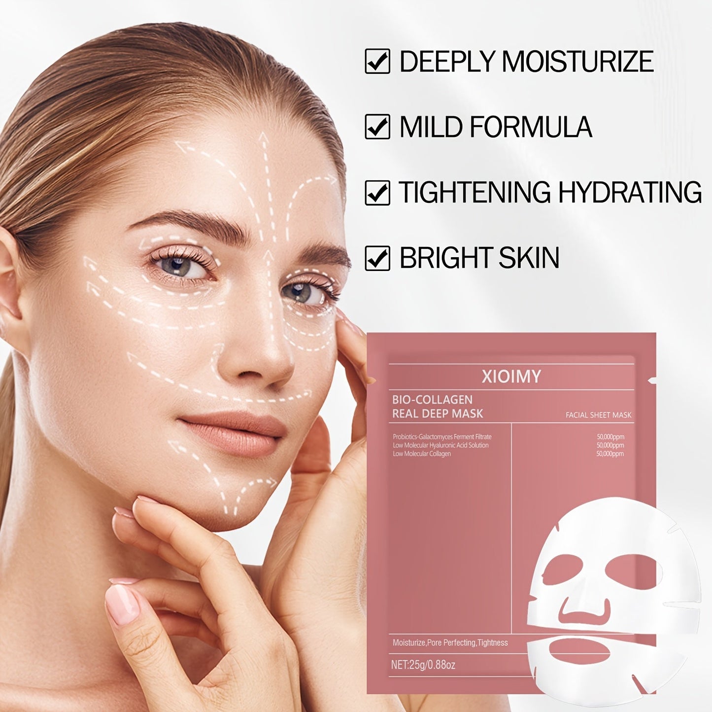 1pc/2pcs/3pcs Collagen Brightening Facial Mask; Deep Moisturizing, Hydrating, Firming Facial Light Beige, Keeping Light Beige Moist And Smooth, Gentle And Non Irritating, Containing Collagen And Hyaluronic Acid JUST FIT IN