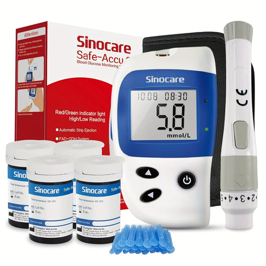 Sinocare Safe-Accu2 Blood Sugar Monitor Kit - 100 Test Strips, Case & 200 Memory (mmol/L) JUST FIT IN