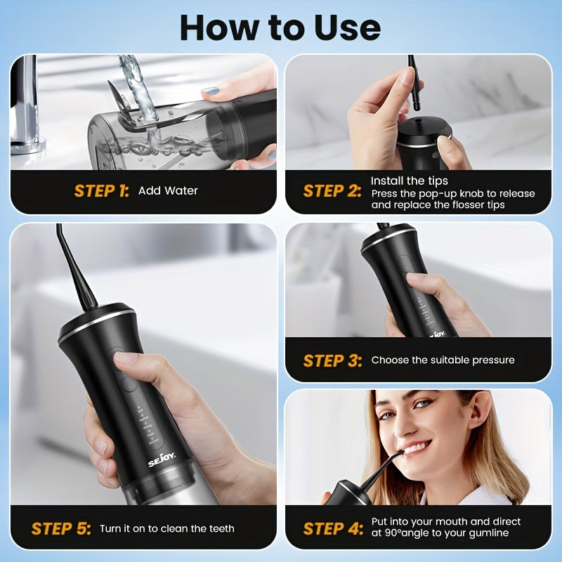 Sejoy Professional Dental Water Flosser - 5 Modes, 9 Tips, 350ml Tank & 30-Day Battery JUST FIT IN