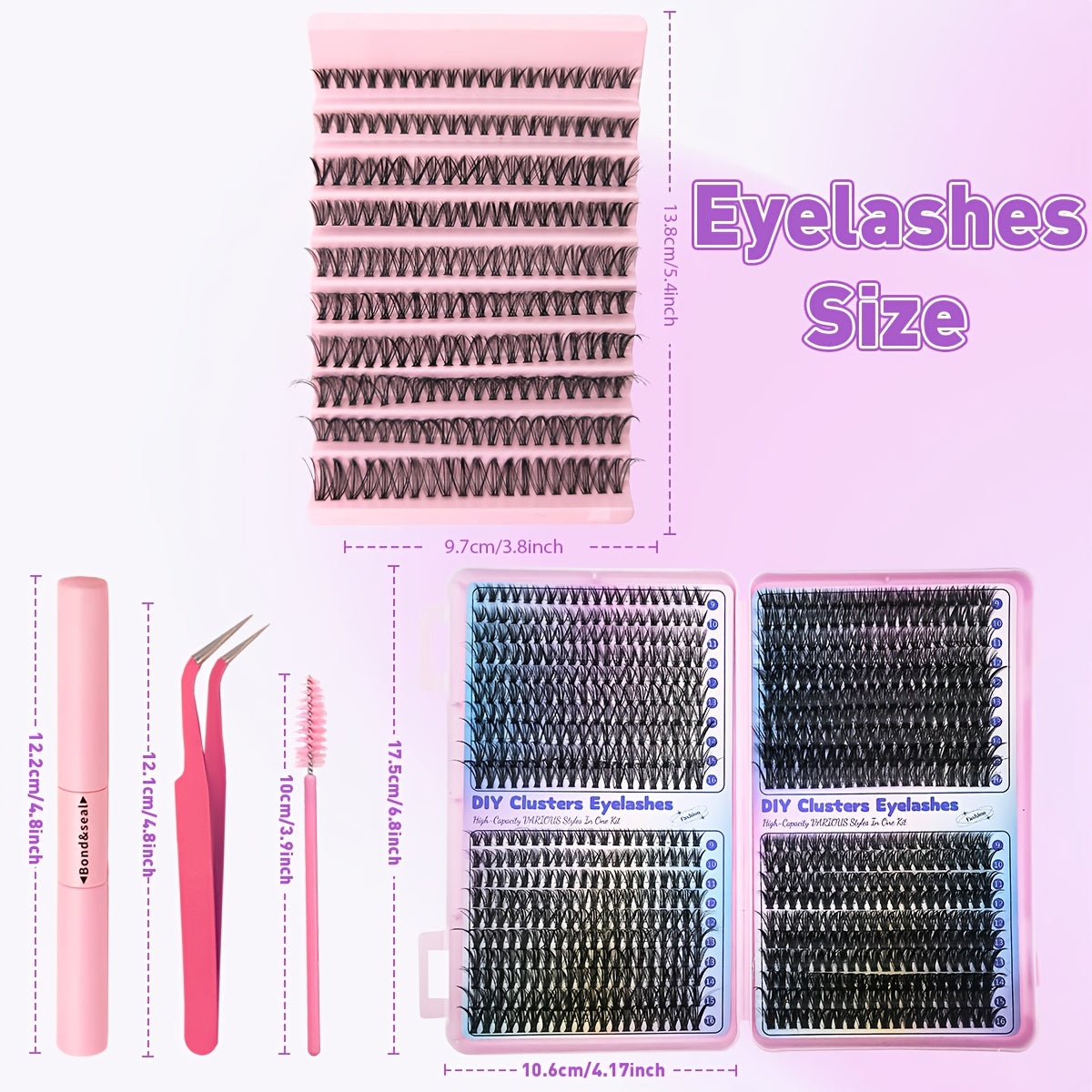 Eyelash Extensions Kit - 200/800pcs with Glue, Tweezers, Brush & Curler JUST FIT IN