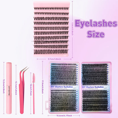 Eyelash Extensions Kit - 200/800pcs with Glue, Tweezers, Brush & Curler JUST FIT IN