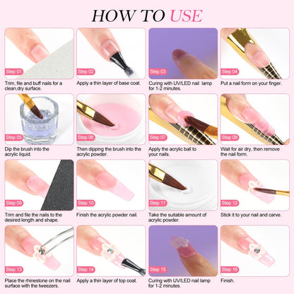 Peacecolor Complete DIY Acrylic Nail Kit - UV Lamp, 100+ Tips, Gel Polish & Art Stickers JUST FIT IN