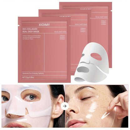 1pc/2pcs/3pcs Collagen Brightening Facial Mask; Deep Moisturizing, Hydrating, Firming Facial Light Beige, Keeping Light Beige Moist And Smooth, Gentle And Non Irritating, Containing Collagen And Hyaluronic Acid JUST FIT IN