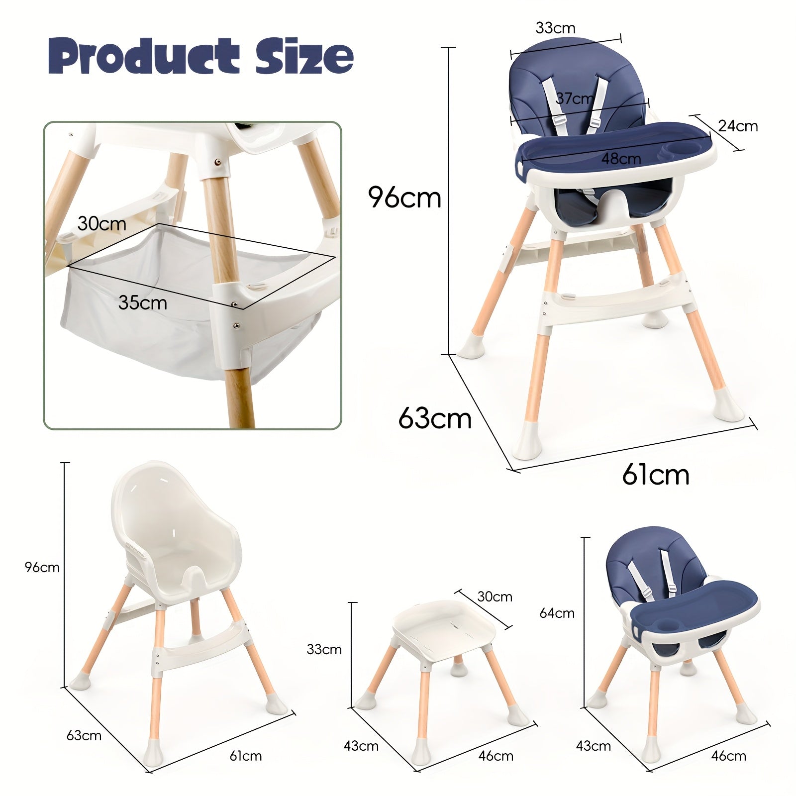 Modern Portable Baby High Chair - Adjustable Height with Double Tray JUST FIT IN