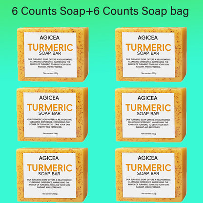 Turmeric & Kojic Acid Brightening Soap Bar Set - Natural Dark Spot Reducer & Acne Care (4 Bars + Soap Saver Bags) JUST FIT IN