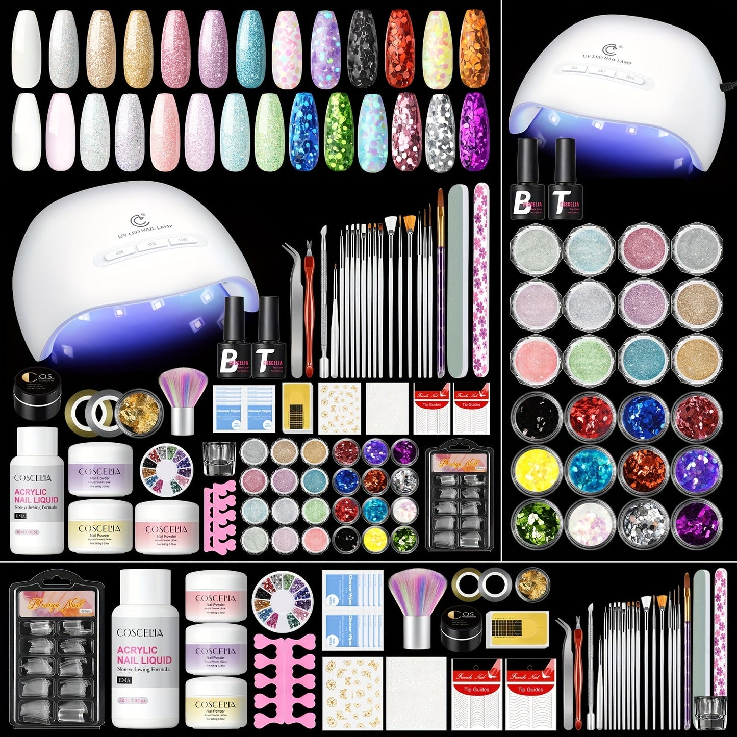 COSCELIA Acrylic Nail Kit - Complete Set with Powder, Liquid & LED Lamp JUST FIT IN