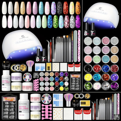 COSCELIA Acrylic Nail Kit - Complete Set with Powder, Liquid & LED Lamp JUST FIT IN