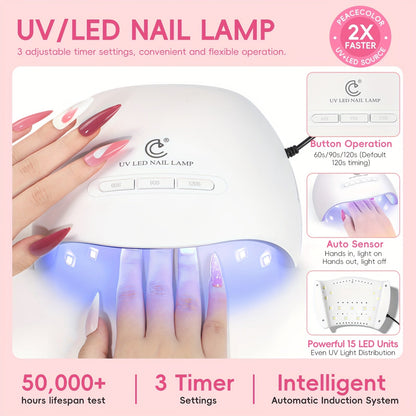 Peacecolor Complete DIY Acrylic Nail Kit - UV Lamp, 100+ Tips, Gel Polish & Art Stickers JUST FIT IN