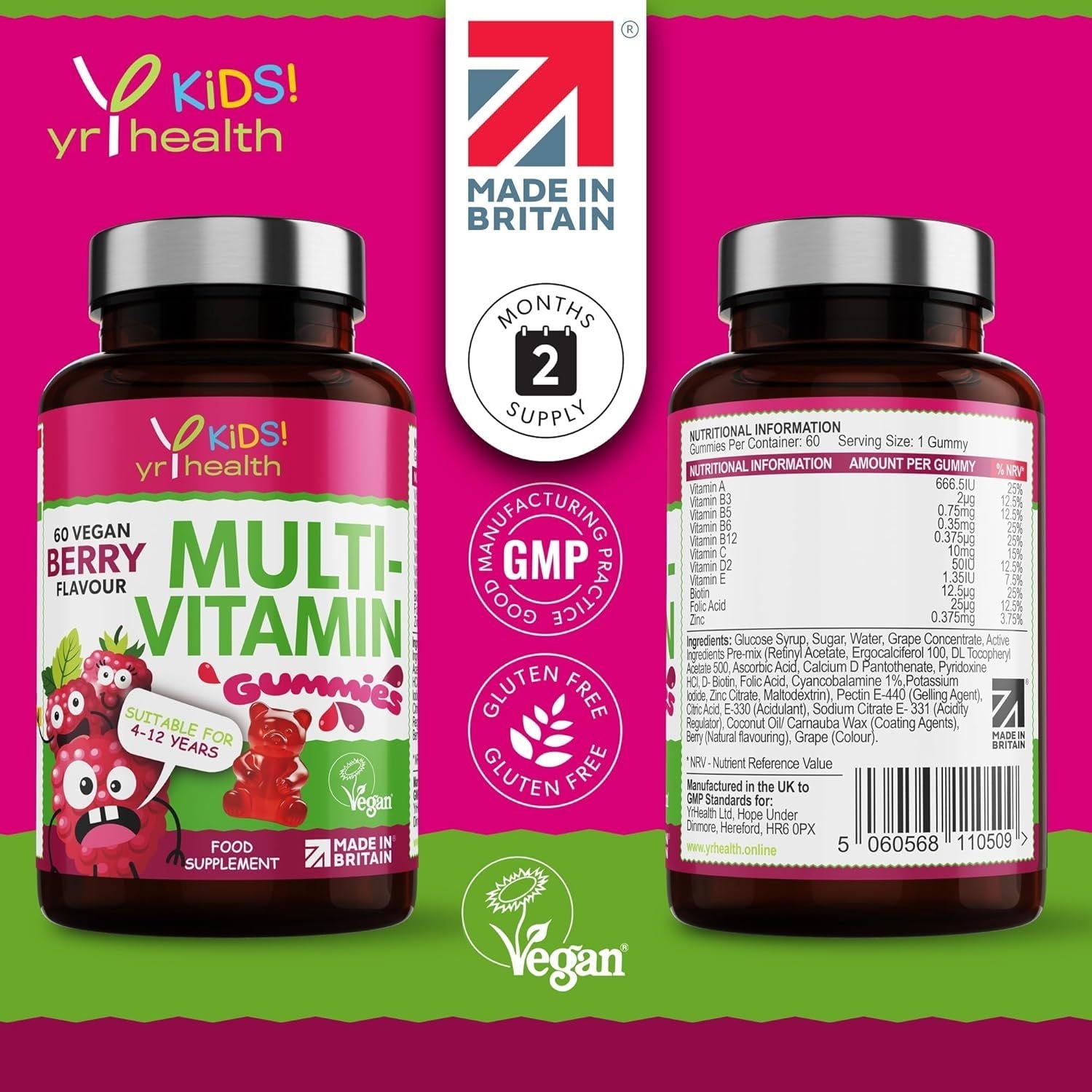 YrHealth Kids Multivitamin Gummies - 60 Vegan Berry Chewables for Ages 4-12 (2 Month Supply) JUST FIT IN