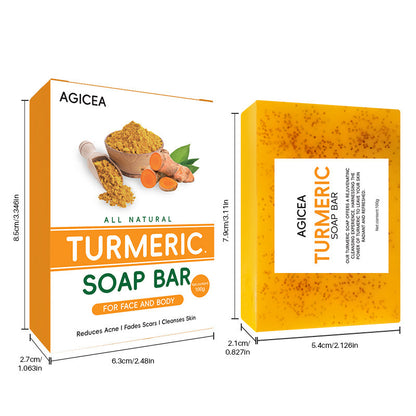 Turmeric & Kojic Acid Brightening Soap Bar Set - Natural Dark Spot Reducer & Acne Care (4 Bars + Soap Saver Bags) JUST FIT IN