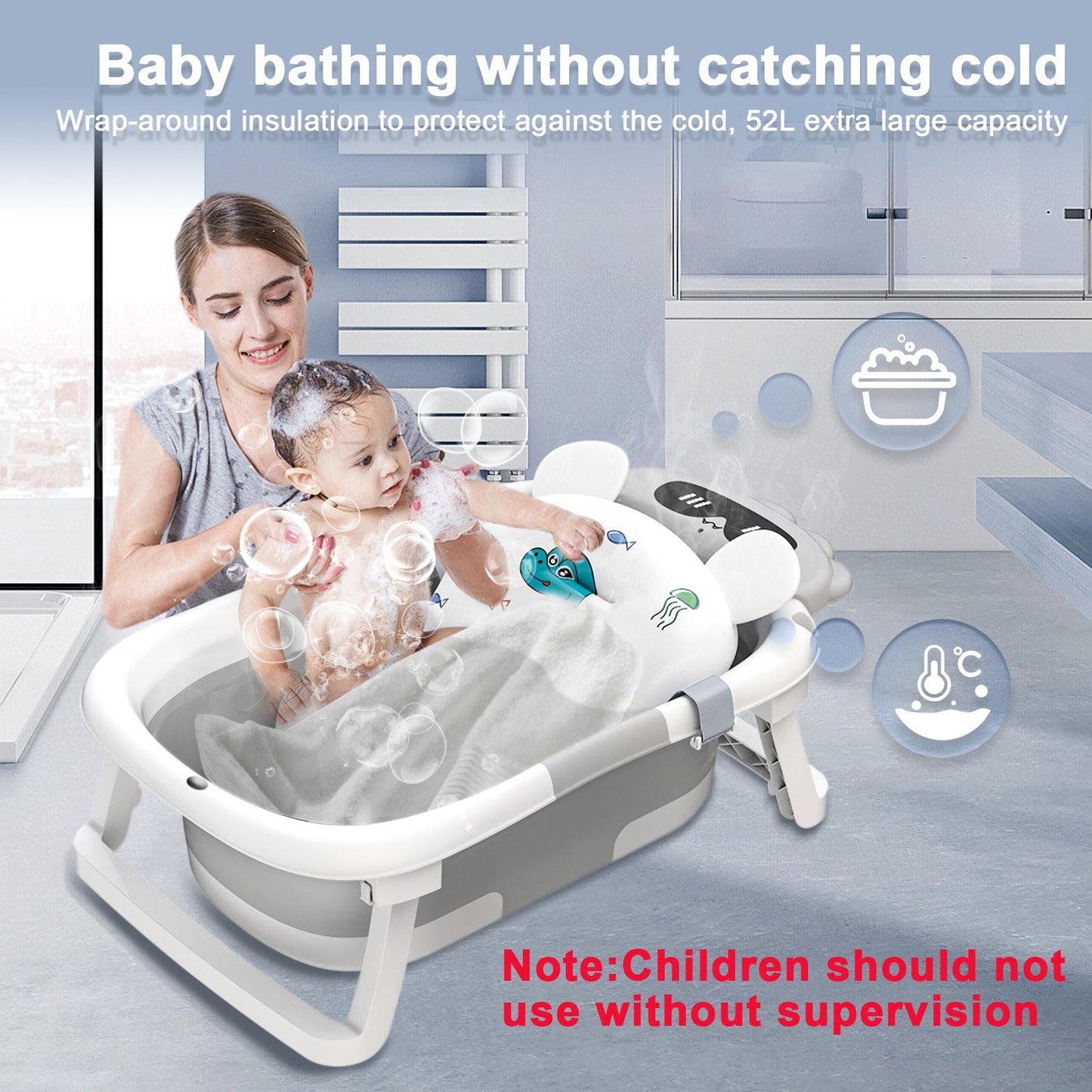 Foldable Baby Bath Tub - Portable with Non-Slip Cushion (0-24 Months) JUST FIT IN