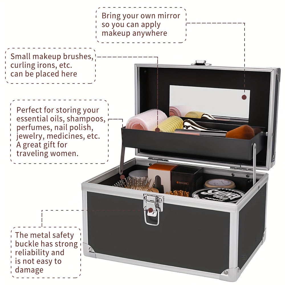 Professional Makeup Case with Mirror - Metal Cosmetic Organizer & Travel Box | JUST FIT IN JUST FIT IN