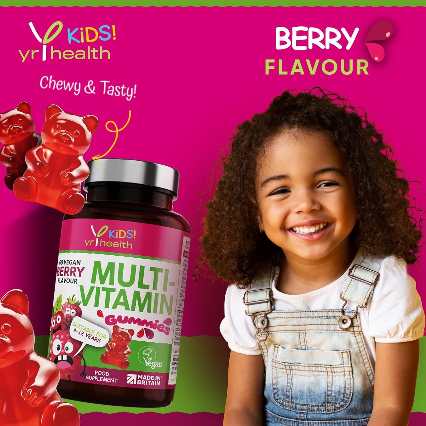 YrHealth Kids Multivitamin Gummies - 60 Vegan Berry Chewables for Ages 4-12 (2 Month Supply) JUST FIT IN