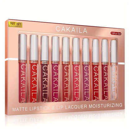 Waterproof Matte Lip Gloss Set - 10 Long-Lasting Colors JUST FIT IN