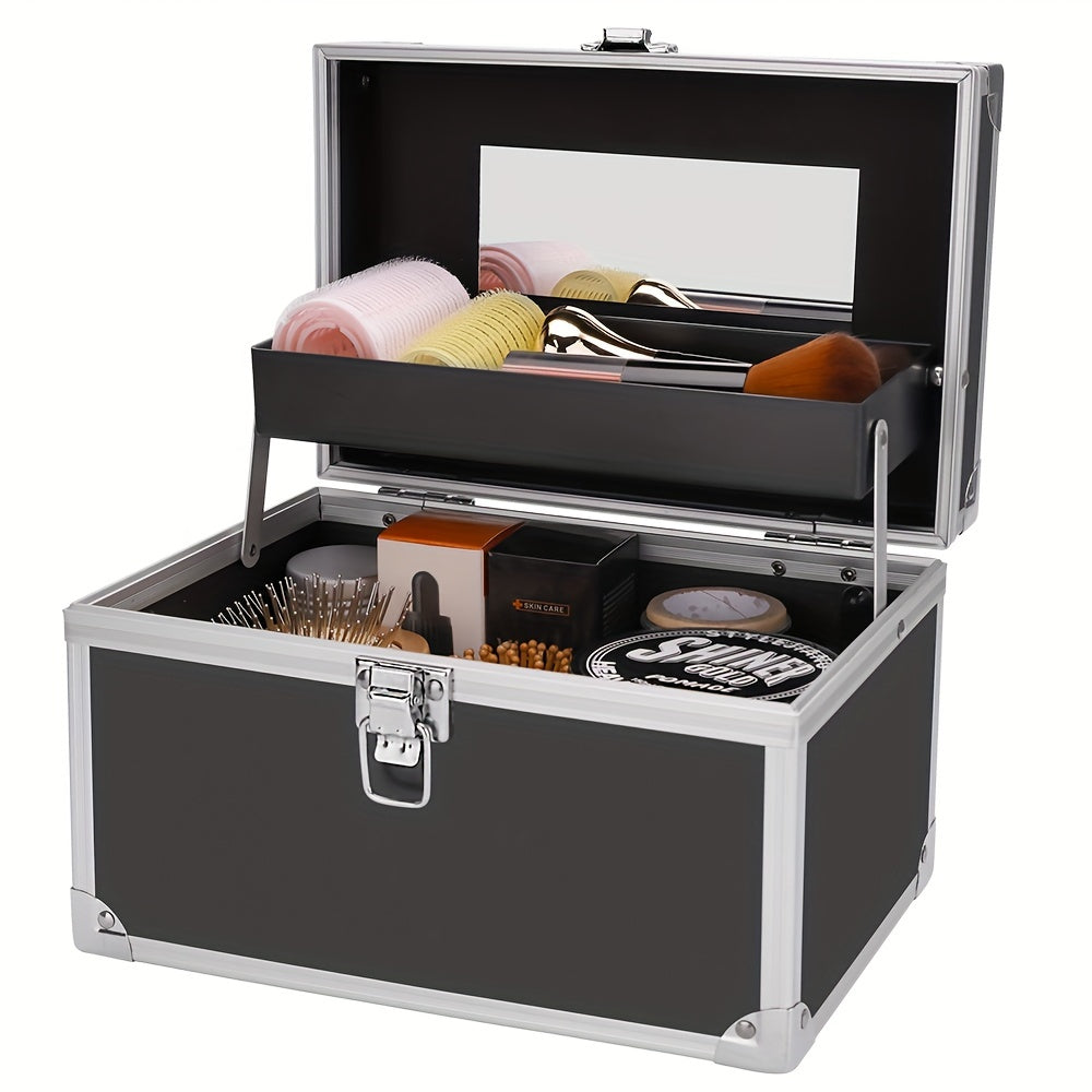 Professional Makeup Case with Mirror - Metal Cosmetic Organizer & Travel Box | JUST FIT IN JUST FIT IN