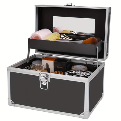 Professional Makeup Case with Mirror - Metal Cosmetic Organizer & Travel Box | JUST FIT IN JUST FIT IN