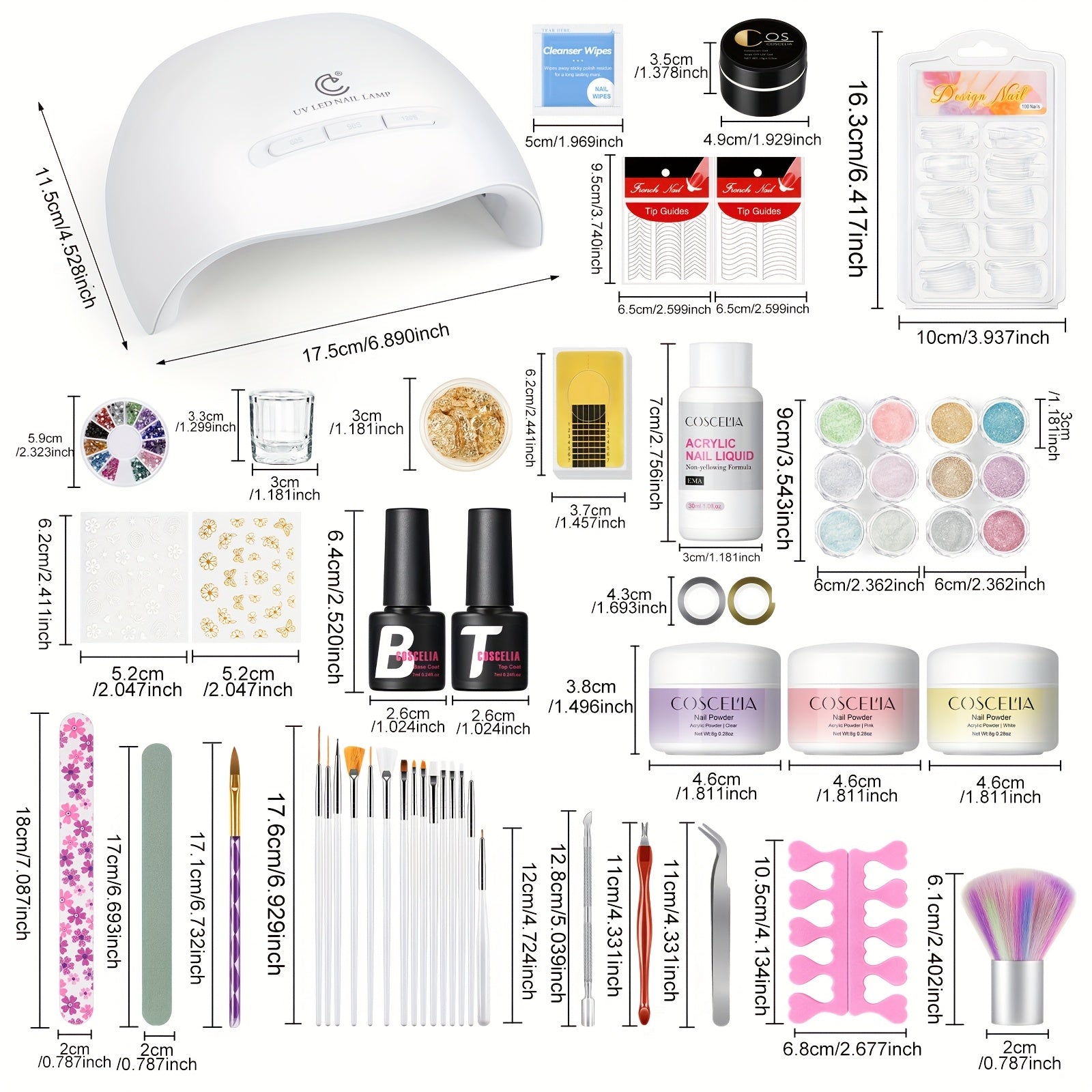 COSCELIA Acrylic Nail Kit - Complete Set with Powder, Liquid & LED Lamp JUST FIT IN