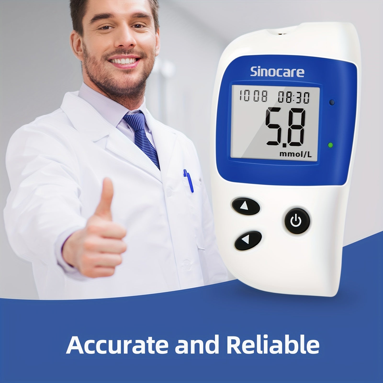 Sinocare Safe-Accu2 Blood Sugar Monitor Kit - 100 Test Strips, Case & 200 Memory (mmol/L) JUST FIT IN