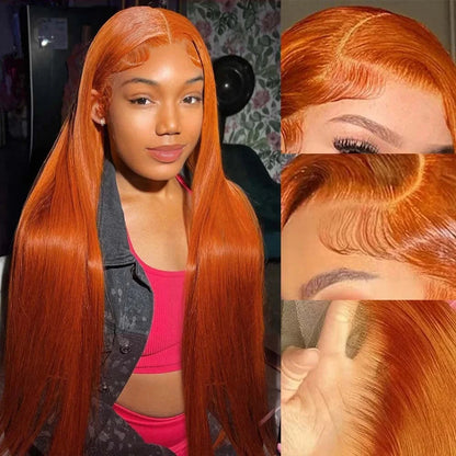 13x6 HD Lace Frontal Wig - 30-40 Inch Orange Ginger Bone Straight Human Hair | JUST FIT IN JUST FIT IN