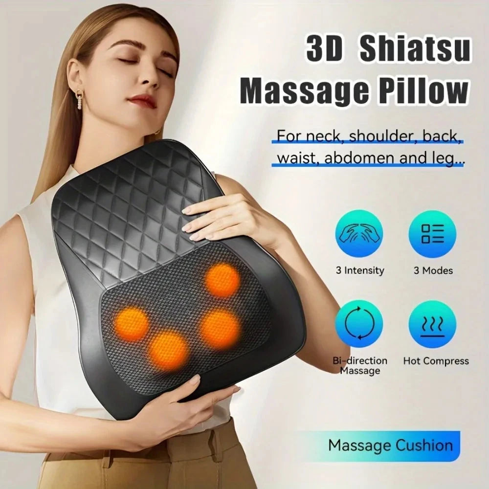 3D Kneading Massage Pillow with Heat - Deep Tissue Back & Neck Pain Relief | JUST FIT IN JUST FIT IN