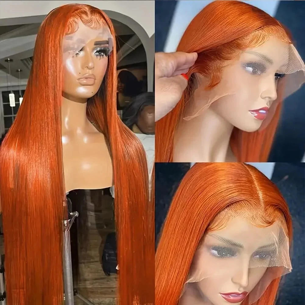 13x6 HD Lace Frontal Wig - 30-40 Inch Orange Ginger Bone Straight Human Hair | JUST FIT IN JUST FIT IN
