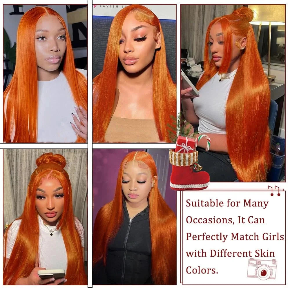 13x6 HD Lace Frontal Wig - 30-40 Inch Orange Ginger Bone Straight Human Hair | JUST FIT IN JUST FIT IN