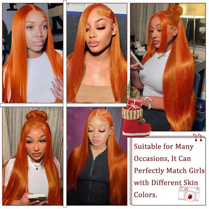 13x6 HD Lace Frontal Wig - 30-40 Inch Orange Ginger Bone Straight Human Hair | JUST FIT IN JUST FIT IN