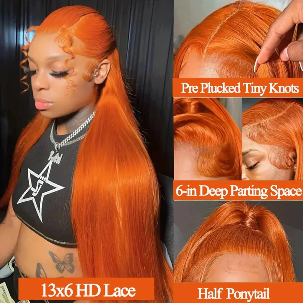 13x6 HD Lace Frontal Wig - 30-40 Inch Orange Ginger Bone Straight Human Hair | JUST FIT IN JUST FIT IN
