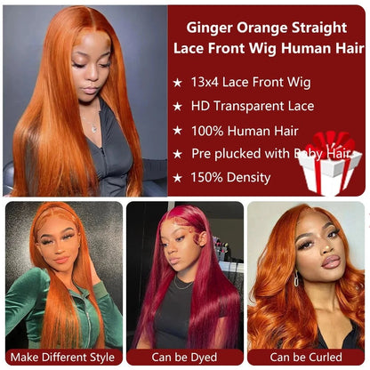 13x6 HD Lace Frontal Wig - 30-40 Inch Orange Ginger Bone Straight Human Hair | JUST FIT IN JUST FIT IN