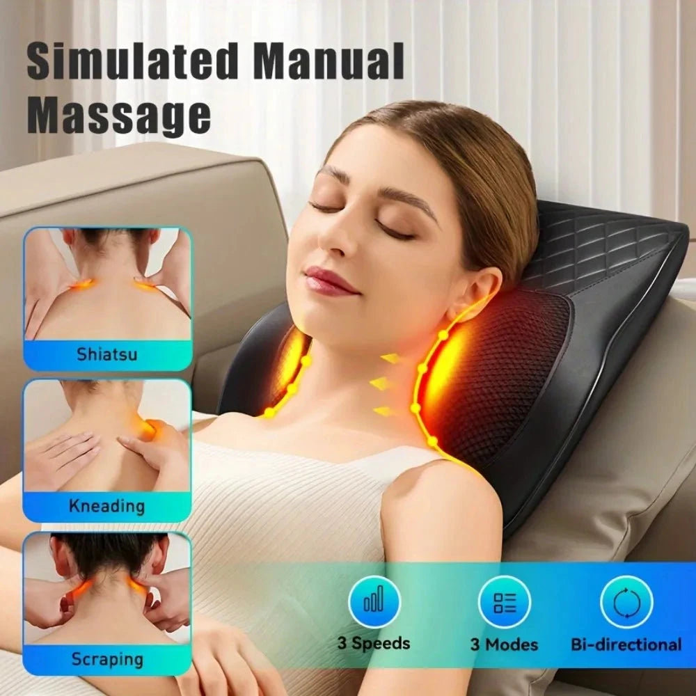 3D Kneading Massage Pillow with Heat - Deep Tissue Back & Neck Pain Relief | JUST FIT IN JUST FIT IN